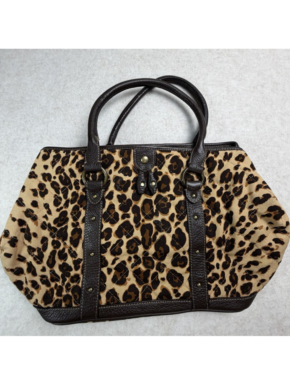 J. Crew Animal/Leopard Print Cotton Quilted Tote Bag Shoulder Purse Leather Trim
